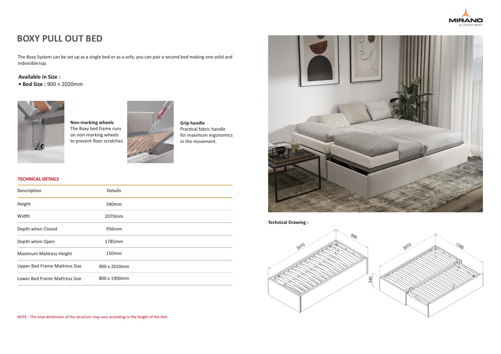 Nilo Hideaway Single Bed – foldaway bed and desk mechanism by Mirano | Bed Size — 870 × 2000mm