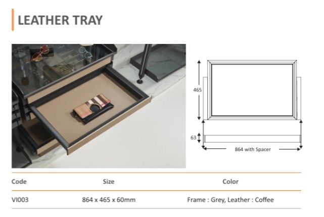 Leather Tray (VI003) — Mirano by Varun Impex Mirano VI003 Leather Tray wardrobe drawer insert in coffee leather, 864 x 465 x 60mm