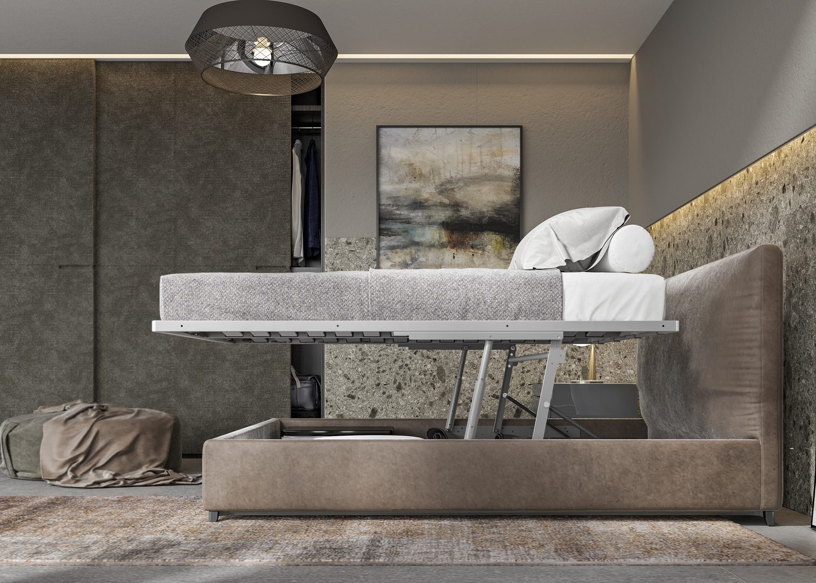 Pratik Storage Bed Pratik Storage Bed – dual-motion hydraulic storage bed fitting by Mirano by Varun Impex, Three sizes — up to 1830 × 1980mm for modular furniture