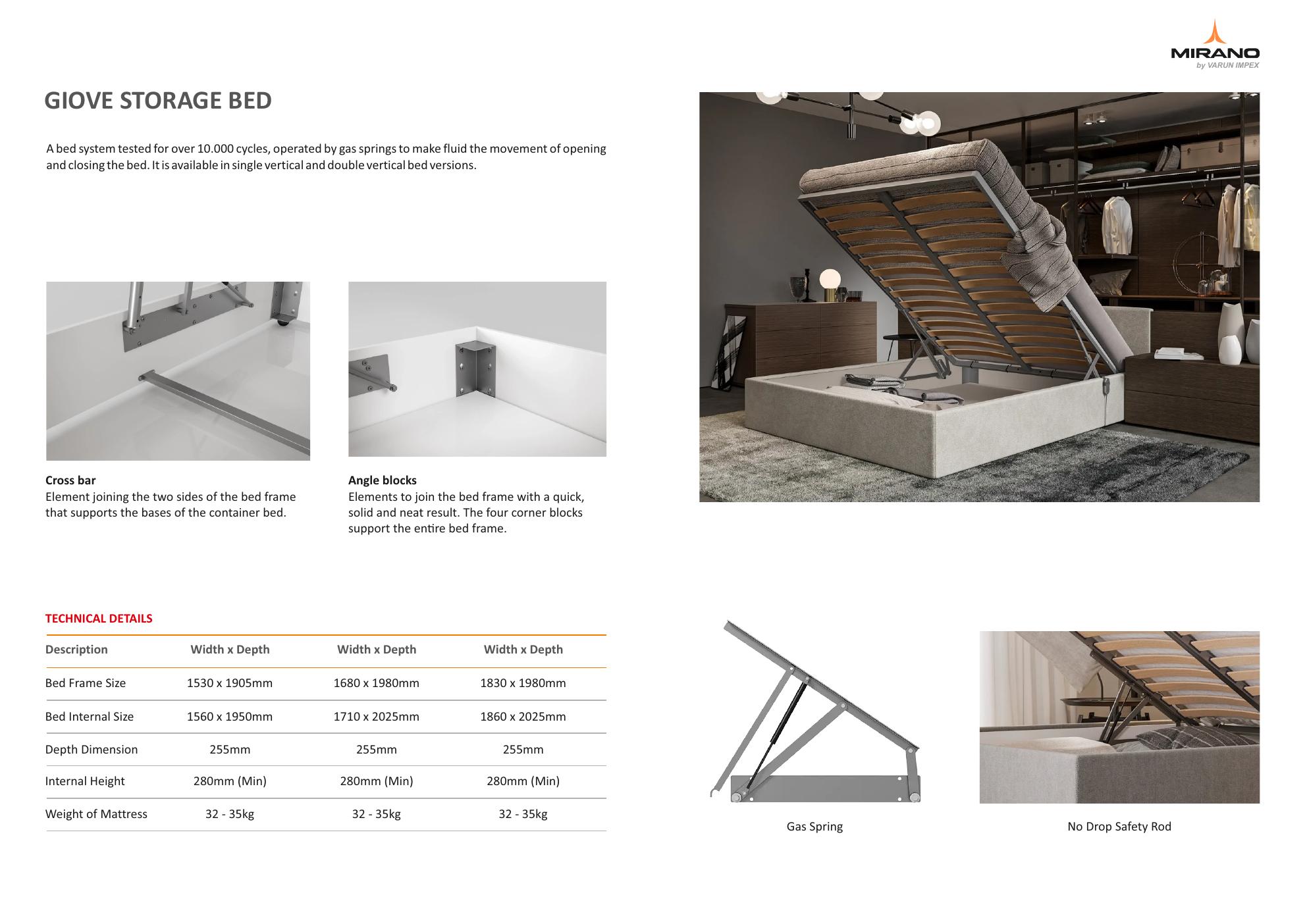 Alby-M Bed Fitting – automatic pull-out bed mechanism by Mirano | Unit Size — 800 × 1900mm